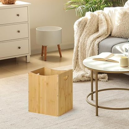 Bathroom Trash Can 5 Gallon Bamboo Trash Can Large Trashcans Farmhouse Wood Waste Basket Wastebaskets with Handles Office Garbage Cans for Under Desk Dustbin for Bedroom Kitchen