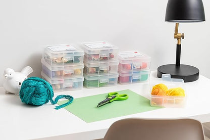 IRIS USA Pencil Case Boxes, 18-Pack, |Made in USA|, Plastic Bead Organizing Containers with Snap Lid for Arts, Crafts, Ephemera, Stickers, & Dance Cheer, Clear - Small