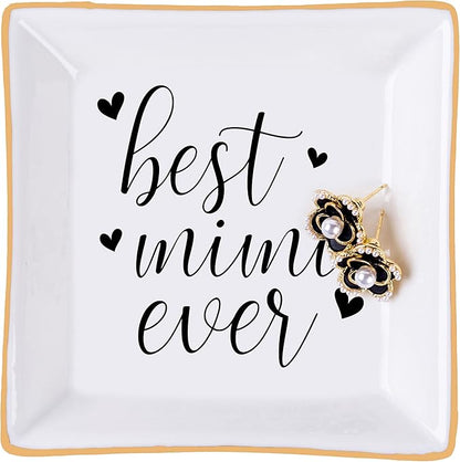 Piudee Mimi Gifts for Grandma - Best Mimi Ever Ring Trinket Dish Gift for Mimi Birthday Christmas Valentine's for Mimi from Grandkids Grandchildren