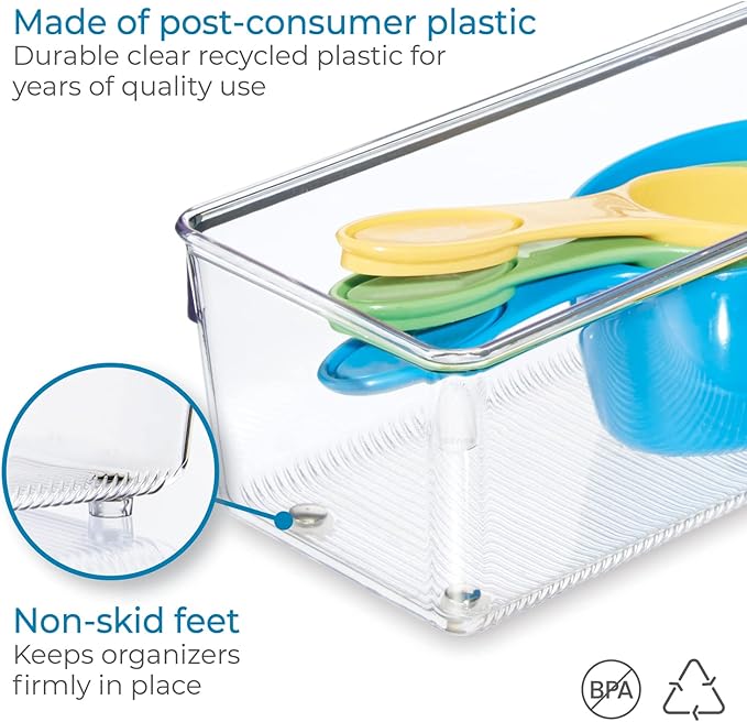 iDesign Plastic Drawer Organizer for Kitchen, Bathroom, and Desk Drawers, Set of 2, Clear