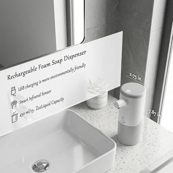 WEALTHYHEART Automatic Soap Dispenser Touchless 15.2oz with Smart Sensor, USB Rechargeable, Hands Free Soap Dispenser for Bathroom & Kitchen