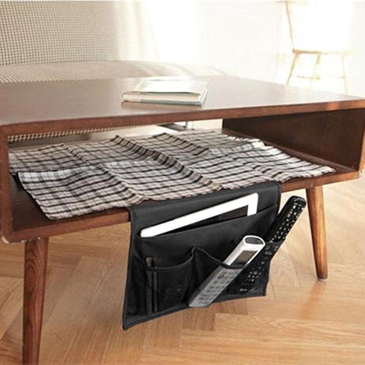 Meeall Bedside Caddy 4 Pockets Bedside Organizer Caddy Fit Tablet Magazine Phone Glasses, Under Mattress Remote Control Holder Storage Organizer, Black