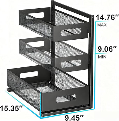 Under Sink Organizer, Adjustable Height 2 Tier Under Sink Organizers and Storage Multi-Purpose Under Sink Storage for Bathroom Kitchen