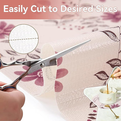 RAY STAR Shelf Liner, Non Adhesive Floral Kitchen Cabinet Liner for Pantry Drawer, Strong Grip Non Slip Waterproof, Shelf Liners for Kitchen Cabinets Cupboard 12 Inch x 10 FT Pink Daisy (4 Rolls)