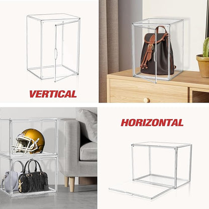 EZJOB 4 Pack XXX-Large Clear Purse Organizers for Closets 17.7"x13"x13" Acrylic Display Case Clear Shoes Storage Box Stackable Handbag Storage Organizers Helmet Display Cabinet Storage Bins with Lid