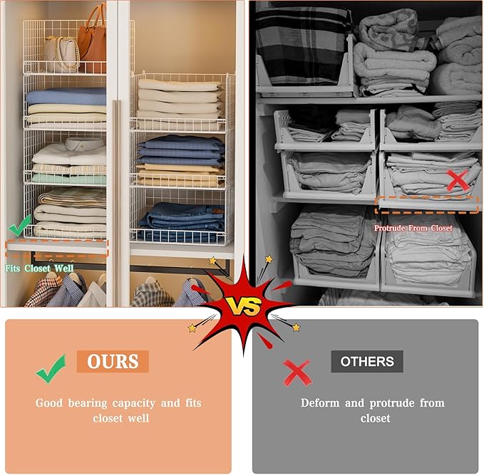 7-Tier Stackable Closet Organizers and Storage Shelves, Foldable Closet Shelf Organizer System, Stackable Storage Bins Drawers for Closet Organizer System, White(Patent Pending)