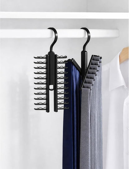 LEYDT Tie Hanger for Men – 2 Pack Space-Saving Tie Organizer for Closet – Durable Plastic Scarf & Belt Hanger – 20-Tie Capacity Rack, Black – Closet Organizer for Ties, Scarves & Accessories