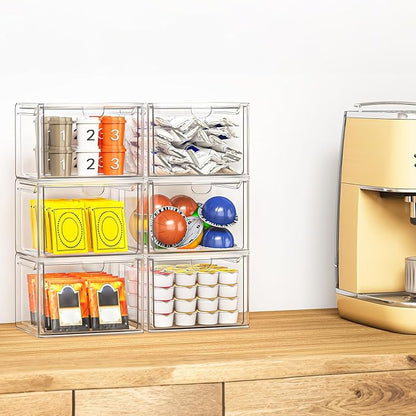 caktraie 6 Pack Small Stackable Stroage Drawers, Acrylic Bathroom Makeup Organizer, Plastic Storage Bins For Vanity, Undersink, Kitchen Cabinets, Pantry, Home Organization