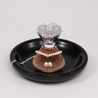 LWALMS Trinket Marble Jewelry Tray - Stone Ring Key Purse Holder Dish, Small Cute Round Plate Decorative Bowl for Nightstand Entryway Coffee Table Decor (5.5 inch)