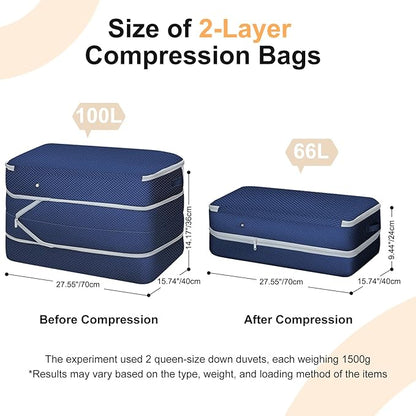 Easortm Comforter Storage Bag - Large Capacity Bedding Storage Bags Ultra Space Saving Self Compression Organizer, Washable Compression Bags for Storage Comforter Blanket Duvet, 4-Pack, Navy Blue