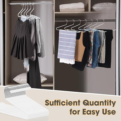 Treela 60 Pack Open Ended Pants Hangers, Metal Non Slip Hangers, Anti Rust Chrome Rubber Coating Slack Jeans, Heavy Duty Space Saving for Trousers Slacks Skirts (White)
