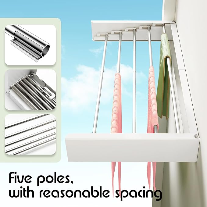 Clothes Drying Rack Wall Mounted 32“,Drying Rack Clothing Wall Mount,Laundry Drying Rack,Wall Mounted Clothes Hanging Rack (White)