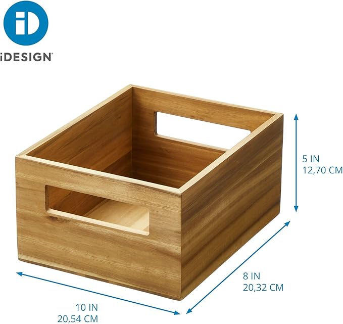 Acacia Wood Pantry Storage Bin with Handles 10"L x 8"W x 5.16"H Natural