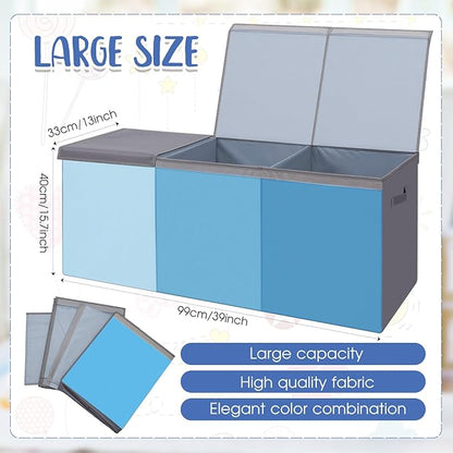 Patelai Extra Large Toy Box Chest with Lids 4/3 Grids Large Chest Collapsible Kids Toy Storage Baskets Gifts for Boys Girls Living Room Nursery Playroom(39 x 13 x 15.7'',Blue Series)
