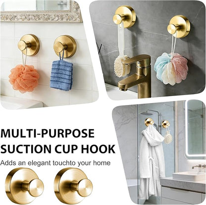 HESUSLA Suction Cup Hooks for Wreaths on Glass,2025 New Model No-Drill Suction Cup Hooks,Wreath Hangers for Front Doors,Metal Towel Hooks for Showers Bathrooms Mirrors(2 Pack,Gold)
