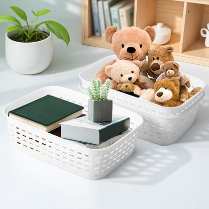 3 Pack Plastic Storage Baskets for Cabinets,Small Plastic Basket,Organizer Bins Storage Baskets for Shelves,Room,Pantries,Countertops(White)