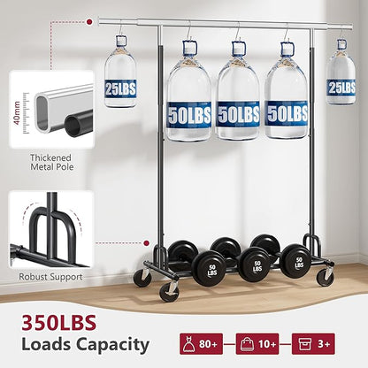 Tajsoon Clothes Rack Heavy Duty Clothing Rack Load 350 LBS, Rolling Clothing Rack for Hanging Clothes with Wheels & Extendable Rod, Collapsible Garment Rack with Bottom Shelf, Commercial, Black