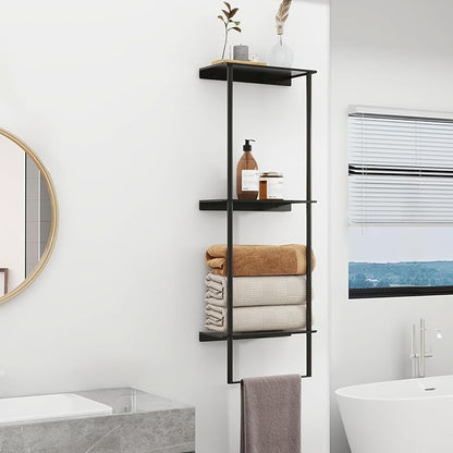 Towel Storage for Bathroom, 3 Tier Towel Rack with Shelf and Towel Bar, Wall Mounted Towel Racks for Bathroom Towel Storage and Organizer - Matte Black