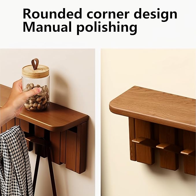 Wall Mounted Coat RackHooks Piano Key Hangers Natural Solid Wood Hanger Non-Woven Fabric Clothes Hangers for Closet, Kitchen, Bedroom, Bathroom, Entryway (Tray Walnut-Beech, 6 Hooks)
