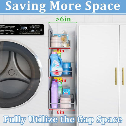Magnetic Shelf for Washing Machine 4-Pack: Widen Magnetic Laundry Organizer (5"-6") with Hanger Organizer, Strong Magnet, Rust Proof, Heavy Duty Magnetic Spice Rack for Refrigerator (Grey)