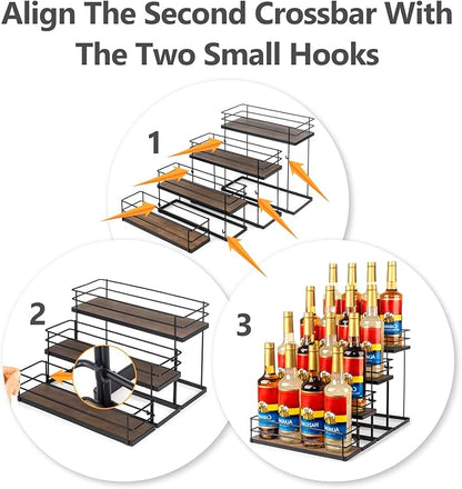 16 Bottle Capacity Coffee Syrup Organizer 4 Tier Coffee Syrup Stand Shelf for Coffee Bar Kitchen Small Wine Rack for Bar Family Storage for Syrup Wine Dressing