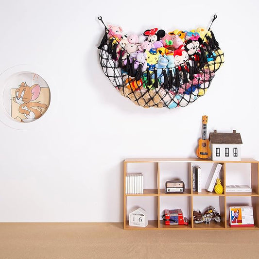 Large Stuffed Animal Net or Hammock Macrame Toy Display Plush Toy Holder Wall Hanging Net for Stuffed Animal Storage_Black