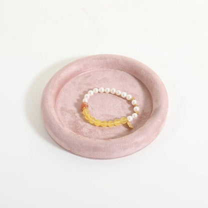 GemeShou Round Jewelry Organizer Plate, Top Microfiber Velvet Jewelry Display Tray, Empty Jewelry Showcase Tray for Necklaces, Bracelets, Rings, Earrings (Pink-Small, 5.9 x 5.9 in)