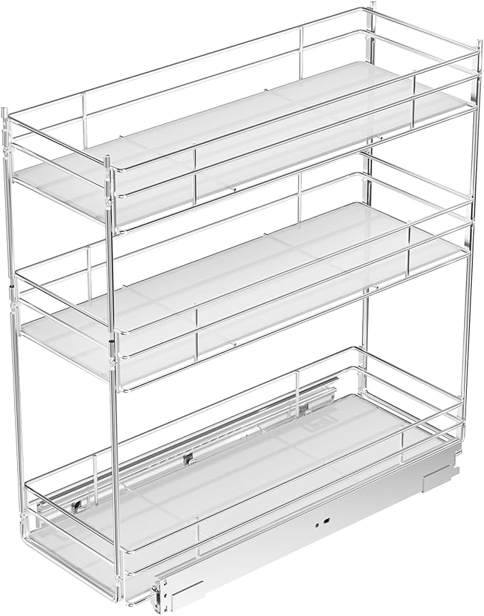 Pull Out Spice Rack Cabinet Organizer (7" W X 20½" D),3 Tier Slide Out Drawer for Narrow Cabinet, Pull Out Shelves Under Cabinet Storage for Kitchen