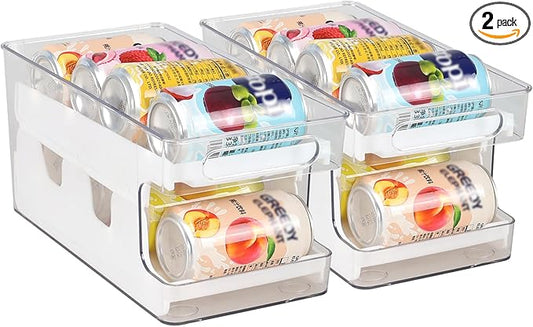 Quickquick 12 oz Can Organizer, Clear Rolling Soda Can Holder Dispenser, 2 Packs