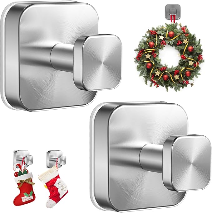 AbluFirst Suction Cup Hooks for Shower,No-Drill Removable Duty Shower Suction Cup Wreath Hooks for Bathroom Wall, Glass, Windows,Mirrors Kitchen to Hang Towels,Robes,Coat, Loofah-Silver(2 Pack)