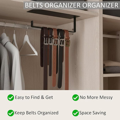 Lolytama 2pack Belt Hanger for Closet,Self Adhesive Belt Holder Organizer,Stainless Steel Belt Hanger Wall Mount,Tie Hanger for Closet for Belt, Scarves,Ties, Hats,Camisoles,Bras