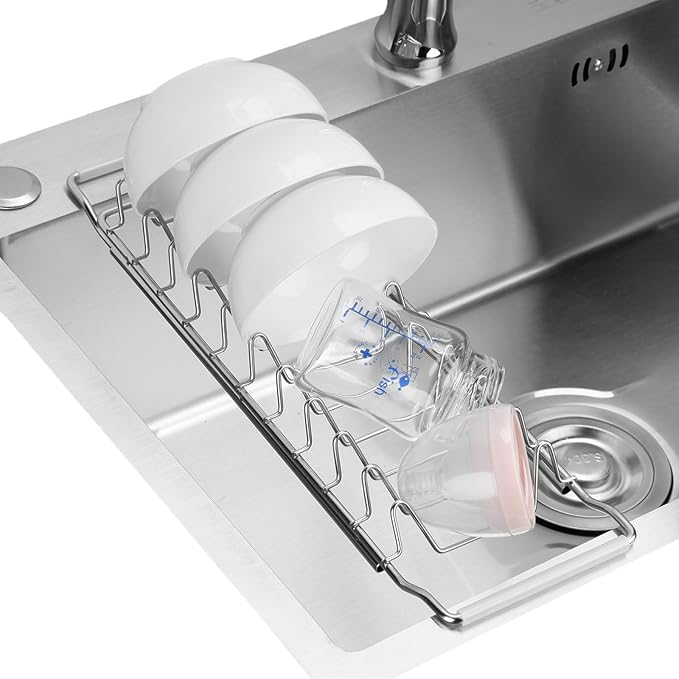 PapakeNook Space Saving Dish Drying Rack Small - Expandable Telescopic Over The Sink Drying Rack,304 Stainless Steel Dishrack for 13.58" - 21.65" Sinks. (Small)
