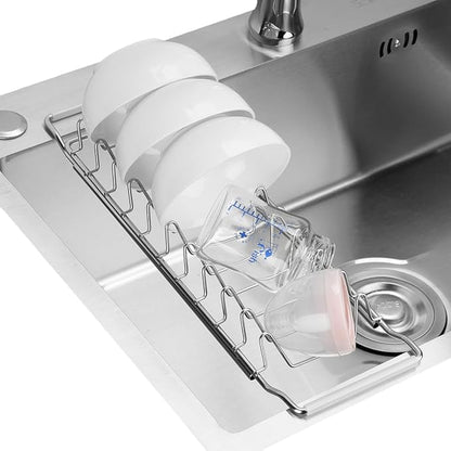 PapakeNook Space Saving Dish Drying Rack Small - Expandable Telescopic Over The Sink Drying Rack,304 Stainless Steel Dishrack for 13.58" - 21.65" Sinks. (Small)