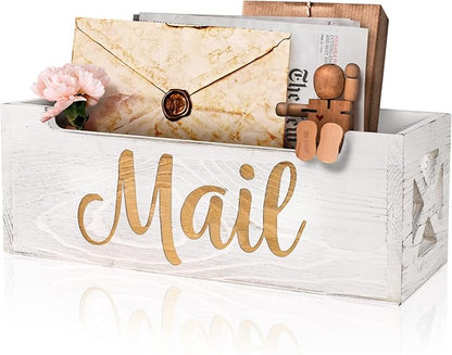 Mail Holder Countertop - Mail Organizer Countertop, Mail Holder Box for Desk, Letter Holder, Mail Tray, Mail Basket for Counter, Rustic Wooden Mail Storage Organizer Wall Mounted