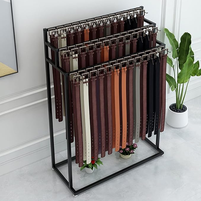 SLVUAFRN Floor Mounted Belt Hanger, Metal Men Closet Display Stand Organizer, Ties Scarf Rack Shawls Purse Shelf for Clothing Retail(Color : Black, Size : 100X40X150CM)