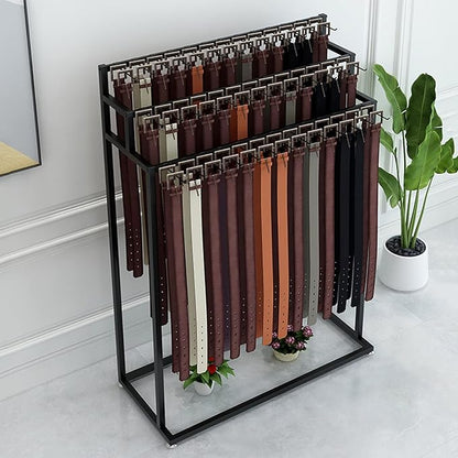 SLVUAFRN Floor Mounted Belt Hanger, Metal Men Closet Display Stand Organizer, Ties Scarf Rack Shawls Purse Shelf for Clothing Retail(Color : Black, Size : 100X40X150CM)