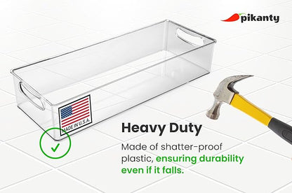 Pikanty - 11-Inch Refrigerator Organizer Bin with Handles - Clear Plastic Storage for Fridge, Pantry, or Countertop - Dishwasher Safe - Made in the USA