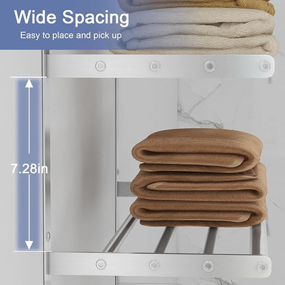 Towel Shelf for Bathroom Wall Mounted, 3-Tier Hotel Style Towel Rack with Towel Bars, Brushed Nickel Towel Racks for Bathroom Lavatory, 16 Inch