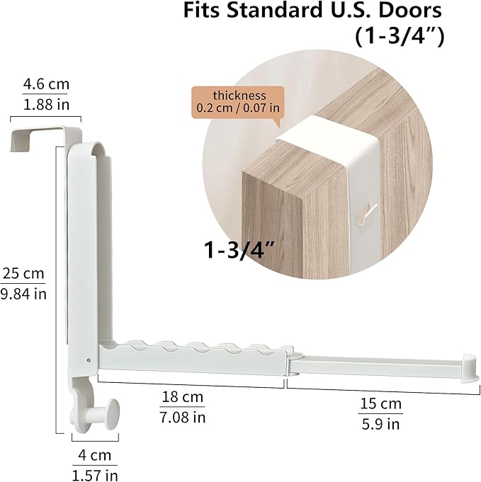 RFOUO Over The Door Hooks Hanger Fit Door up to 1 3/4" Optimal 2pc,Over The Door Hanger with Retractable Rod,Foldable Over The Door Drying Rack for Laundry Bathroom Bedroom (Milky White, 2 Pack)