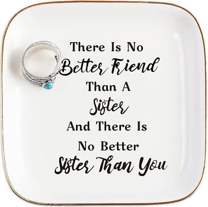 PUDDING CABIN Sister Gifts: Christmas Basket Jewelry Dish Set, Birthday & Mother's Day Gifts for Sisters