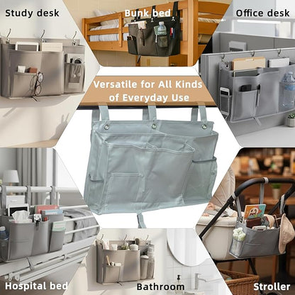 gedamari Bedside Organizer, Durable Bunk Bed Caddy, Multi-Pocket Hanging Storage Bag for College Dorm, Home, Hospital and Baby Stroller, Easy Installation, Metal Rivets Added, Oxford Fabric(Gray)