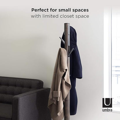 Umbra Flapper Coat Rack, Clothing Hanger, Umbrella Holder, and Hat Organizer, Great for Entryway, Black/Walnut (320361-048)