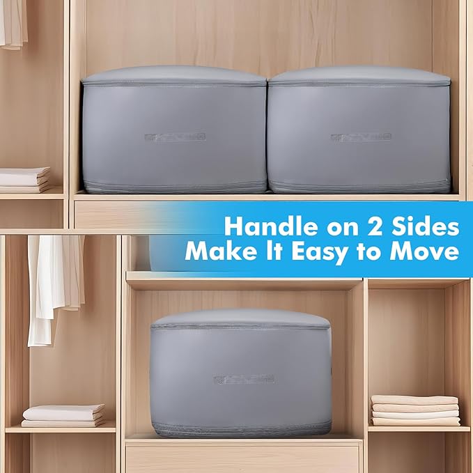Comforter Storage Bag-Ultra Space Saving Large Self Compression Organizer for Comforters and Blanket,3-Layer Zipper Self-Compressing Organizer for Storage Bedding. (Gray, 3 Pack)