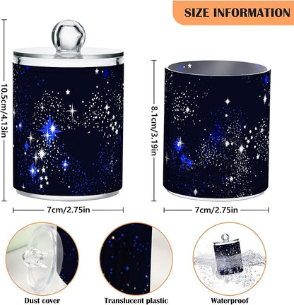 MNSRUU 4 Pack Qtip Holder Organizer Dispenser Blue Space Galaxy Constellation Bathroom Containers Bathroom Vanity Storage Canister Apothecary Jars for Cotton Swabs/Pads/Floss