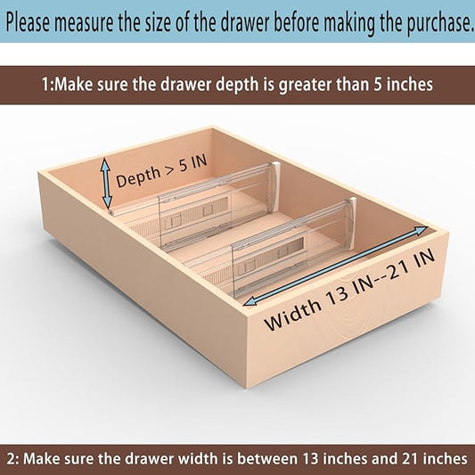 6 Pack Adjustable Drawer Dividers for Clothes,5" High Expandable From 13-21" Clear Drawer Organizers, PC Plastic Separators for Dresser/Bedroom/Bathroom/Kitchen/Office Storage