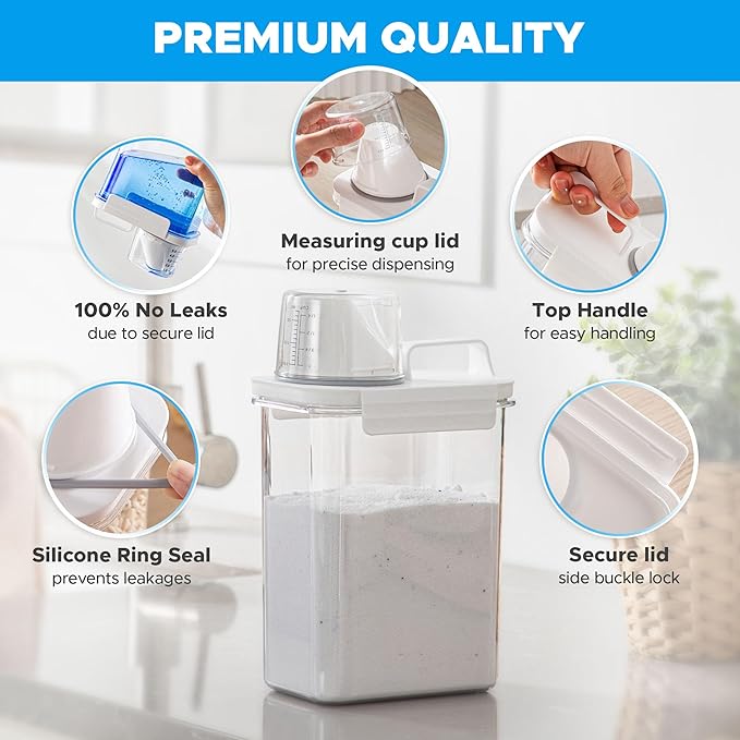 [3 Pack] Liquid Laundry Detergent Dispenser for Laundry Room Organization and Storage, 61oz Large Capacity Laundry Soap Containers with 12 Removable Labels, BPA Free & PET Plastic Clear