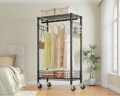 VIPEK R1 Rolling Clothes Rack with Pegboard Organizer Portable Closet for Hanging Clothes with Lockable Wheels & Removable Basket, Compact Clothing Rack for Small Spaces Apartments/Bedroom, Black