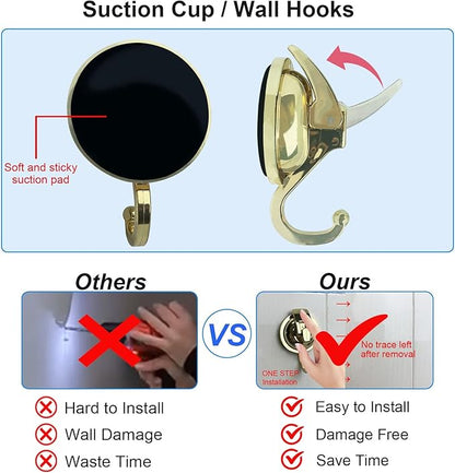 YSSILADI Heavy Duty Vacuum Suction Shower Hooks Glass Suction Cup Bathroom Robe Hooks, Reusable, No Hole Punched, for Garland Decoration (Gold, 6 Pack)