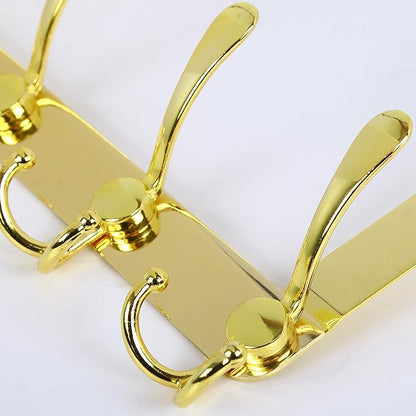SKOLOO Over The Door Hook - for Doors up to 1-3/4'' Thickness, Pack of 2, Metal Door Hanger with 5 Triple Hooks, Over The Door Hanger for Coats, Hats,Towels, Gold, Assembly Required