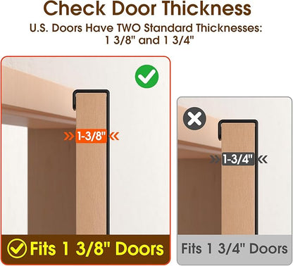 CHAUNCEY HOME Long Over The Door Hooks with 15.75-inch Arms for Easier Access by Women, Heavy Duty Door Hanger for Winter Coat, L16U, Fits Standard 1 3/8'' Doors, Towel Racks Organization, Black